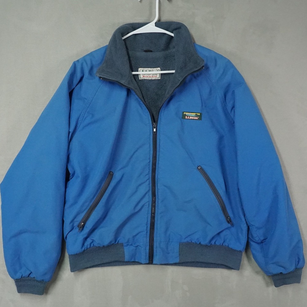 Vintage LL Bean Warm-Up Jacket Mens Large Blue Fleece Lined